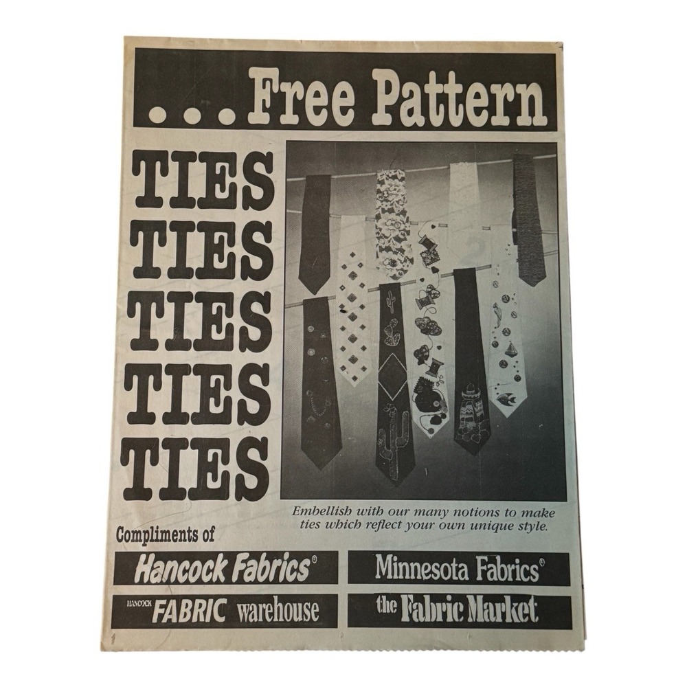 Vintage Hancock Fabrics Free Necktie Sewing Pattern Traditional Mock Tie